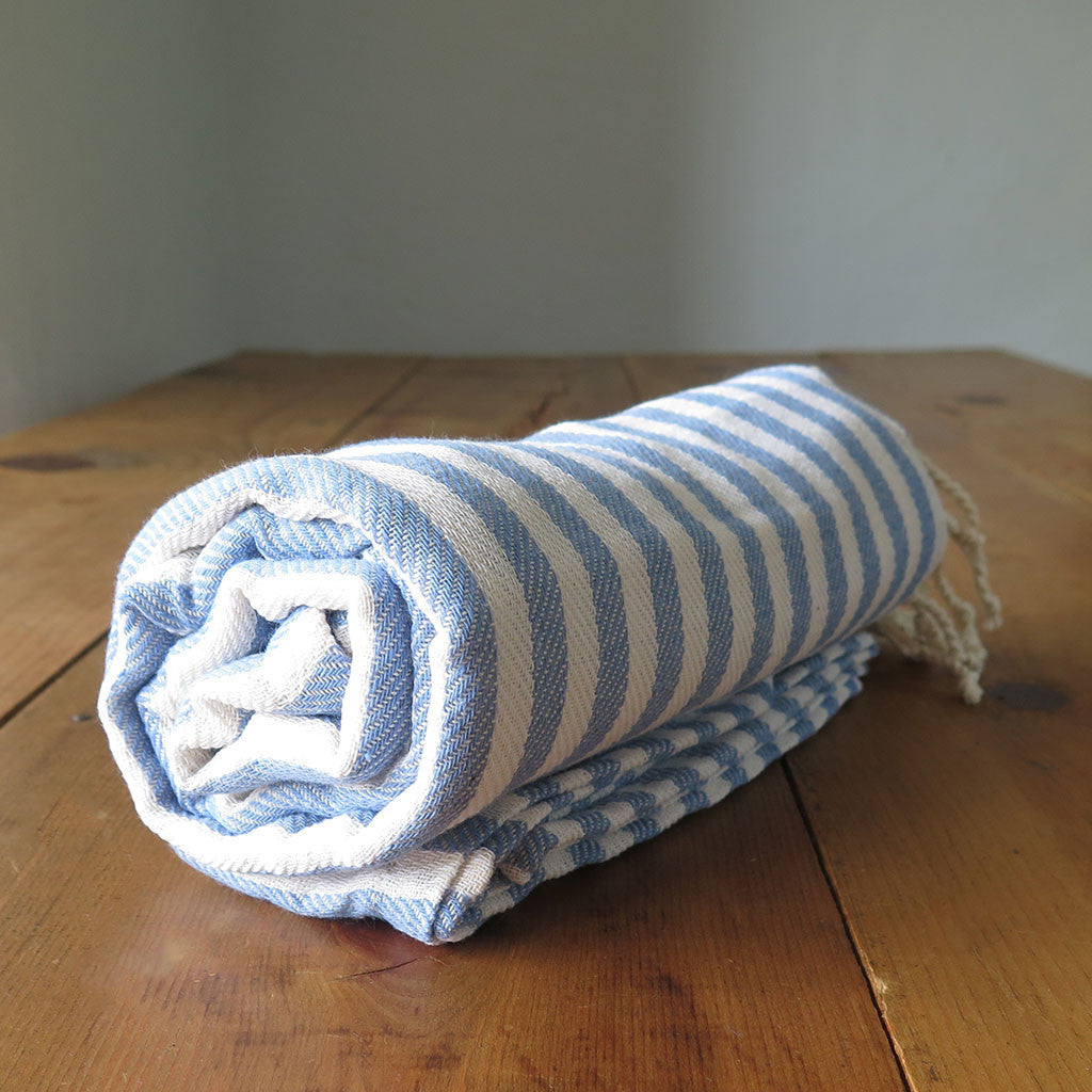 Peshtemal Striped Cotton Turkish Towel in Light Blue